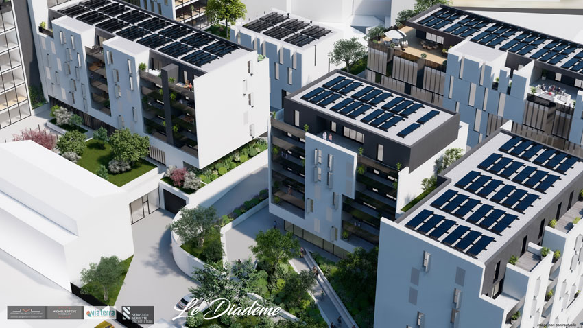 Le diadème : logements, bureaux & commerces A l’architecture contemporaine, le Diadème se compose de 4 immeubles, surplombant l’avenue Wilson et la rue Feynes : L’onyx (32 appartements), l’Opale (52 appartements), le Jade et l’Agathe. Diademe Web 6