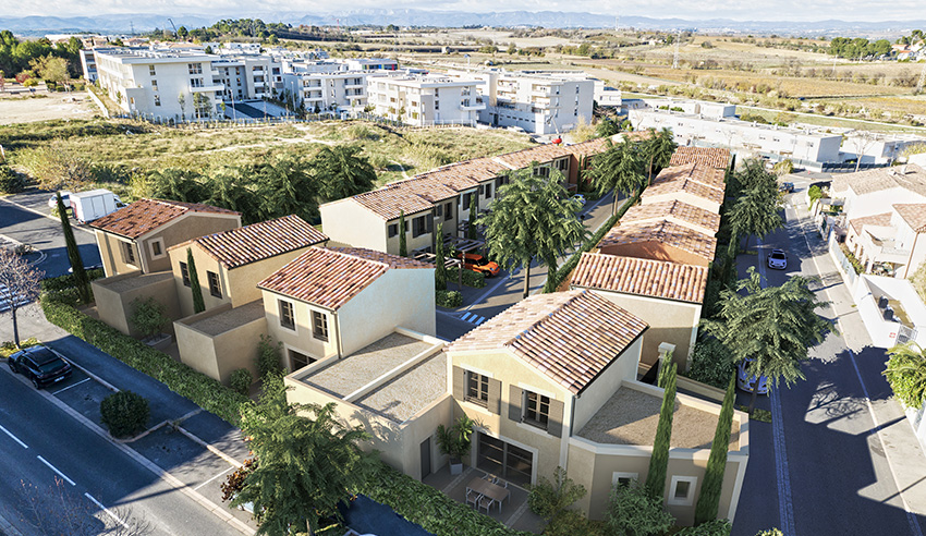Résidence Les Villas Augustine - quartier de la Courondelle En partenariat avec la CDC Habitat, Viaterra assure la réalisation de 22 villas individuelles de type R+1 avec garage et stationnement dans le quartier de la Courondelle, rue Victor Grignard à Béziers. La résidence Les Villas Augustine propose 16 logements locatifs intermédiaires (LLI) et 6 logements locatifs sociaux (LLS), de type T4 et T5, entre de 83 à 110 m². villas-augustine_bas1