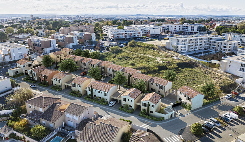 Résidence Les Villas Augustine - quartier de la Courondelle En partenariat avec la CDC Habitat, Viaterra assure la réalisation de 22 villas individuelles de type R+1 avec garage et stationnement dans le quartier de la Courondelle, rue Victor Grignard à Béziers. La résidence Les Villas Augustine propose 16 logements locatifs intermédiaires (LLI) et 6 logements locatifs sociaux (LLS), de type T4 et T5, entre de 83 à 110 m². villas-augustine_bas2